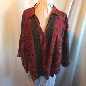 Red and black button up blouse oversized